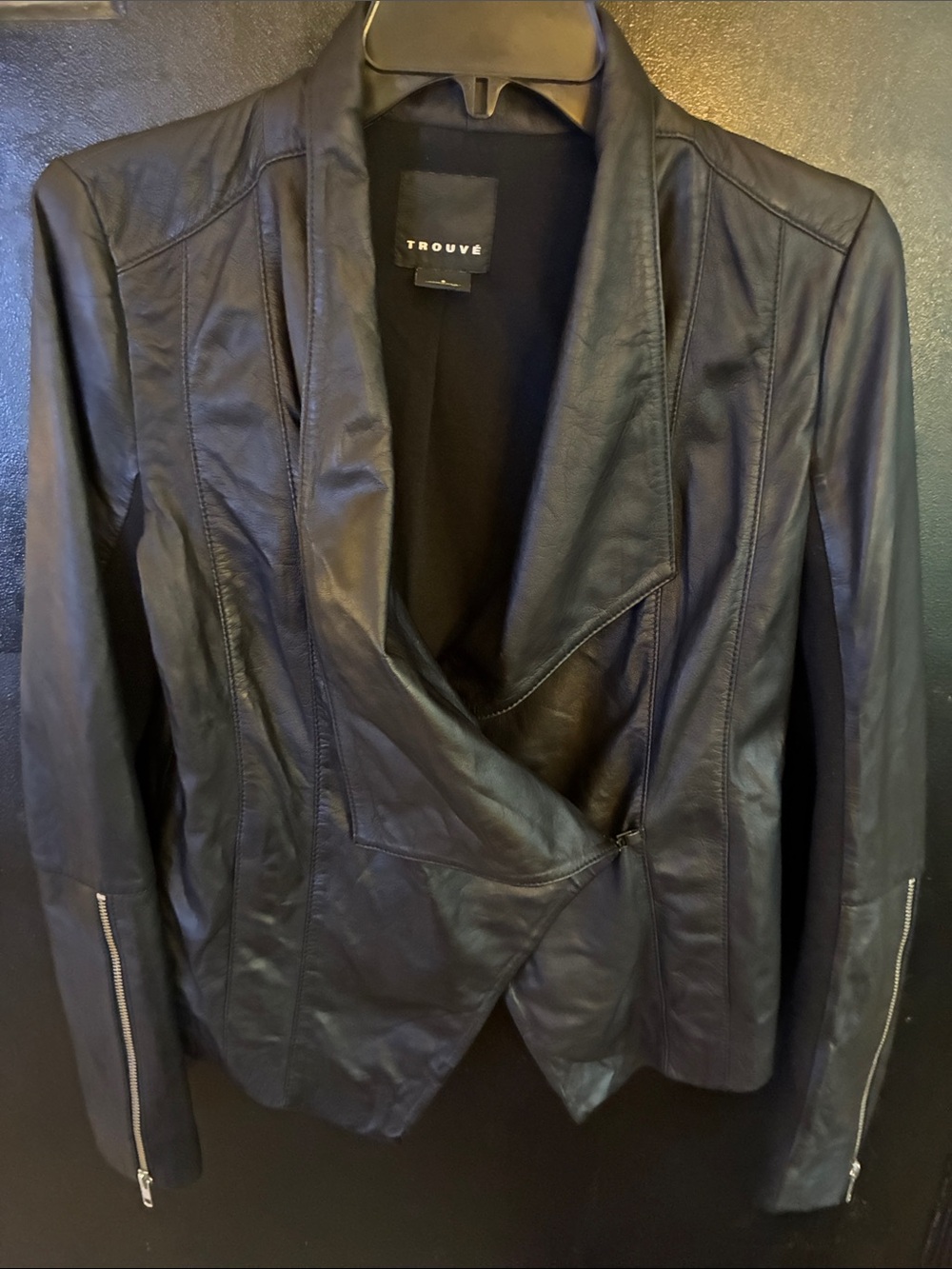 Trouvé Black Leather Draped Moto Jacket Buttery Soft S